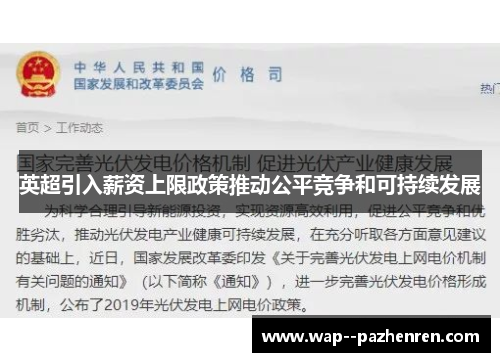 英超引入薪资上限政策推动公平竞争和可持续发展 英超引入薪资上限政策推动公平竞争和可持续发展